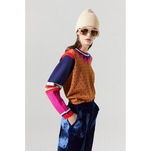 Lanhtropy Multi‎ Color Polka Dot Geometric Knit Crew Neck Sweater S/M